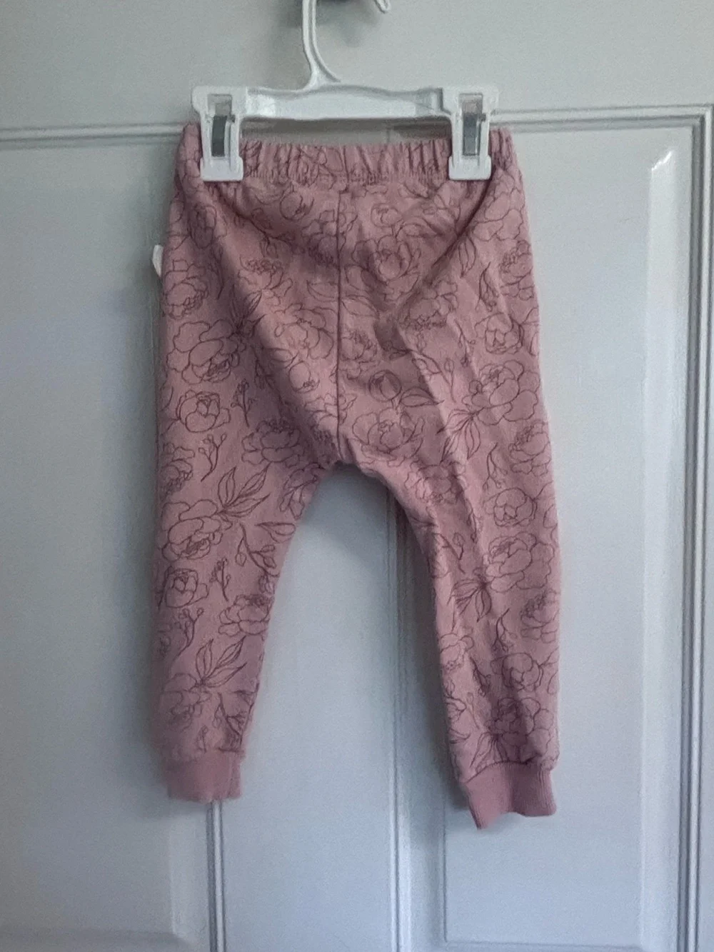2T Rabbit + Bear dusty pink floral short-sleeve crewneck top/matching jogger set